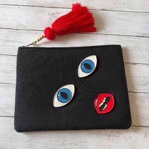 3on3 Handmade Black Large Clutch Women Face Eyes Lip Polymer Clay Figurin